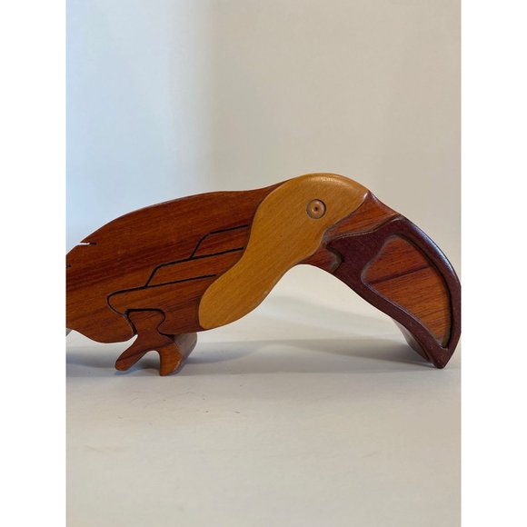 Hand Crafted Intarsia Wood Art Parrot Puzzle Wooden Box /2 Secret Compartments - Picture 6 of 8
